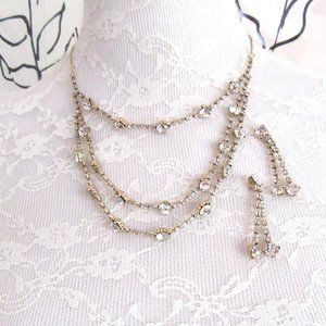 Jaclyn Smith rhinestone long pierced earrings & necklace - New Year's Eve!  NEW